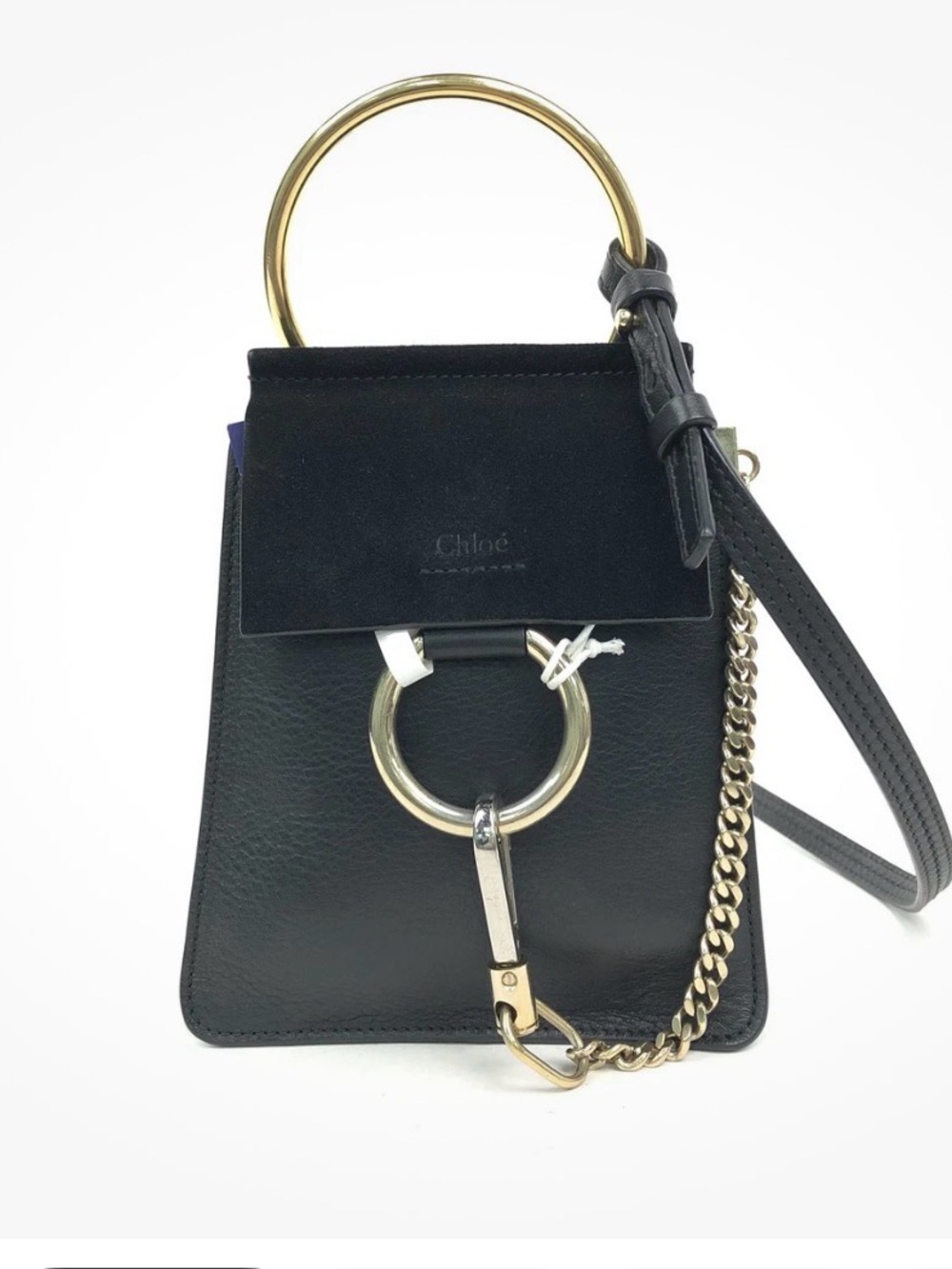 Chloé Black Leather Mini Bag with Gold Ring Handle